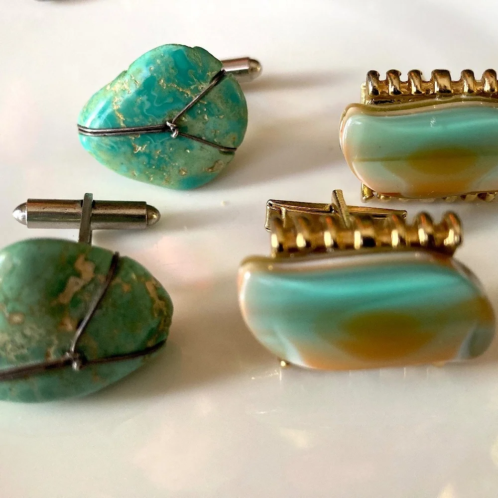 Authentic ATBC handmade turquoise cufflinks, paired with a complementary vintage